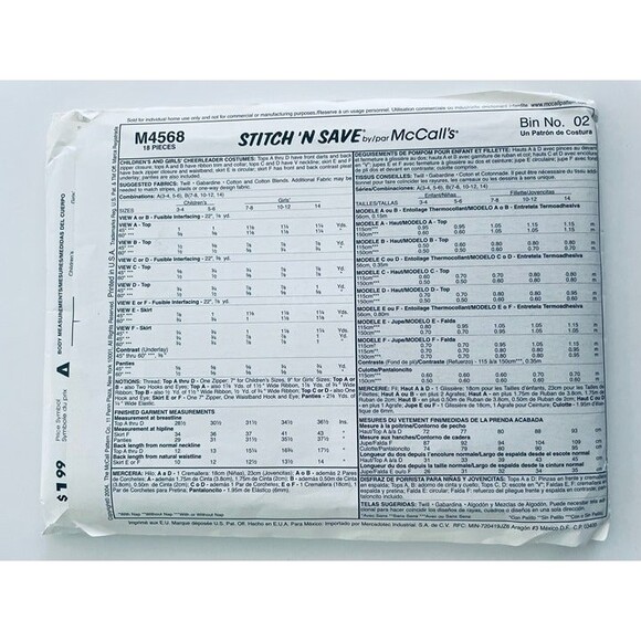 Stitch 'n Save 4568 Girls Cheerleader Costume Pattern Sz 3-6 Halloween Costume - Picture 2 of 2